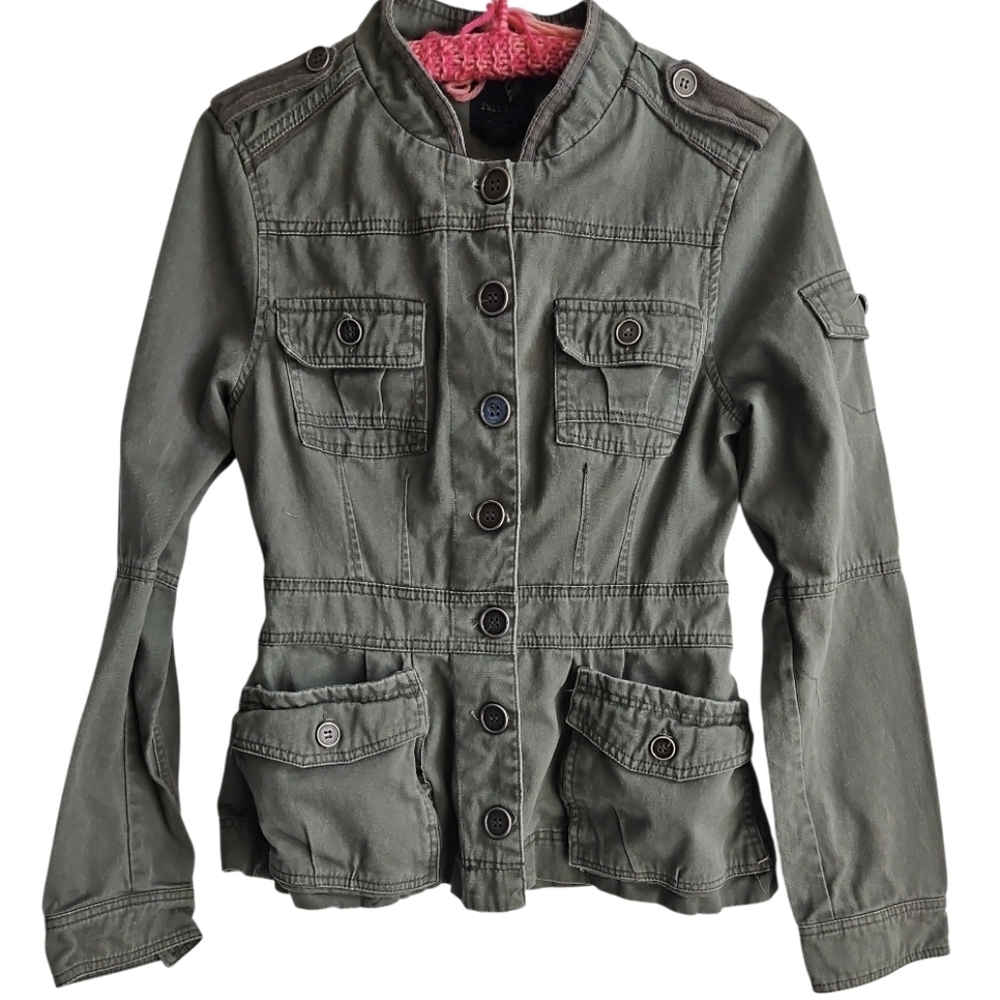 Full Tilt Olive Green Utility Jacket Cotton Size Small Medium - Picture 4 of 17